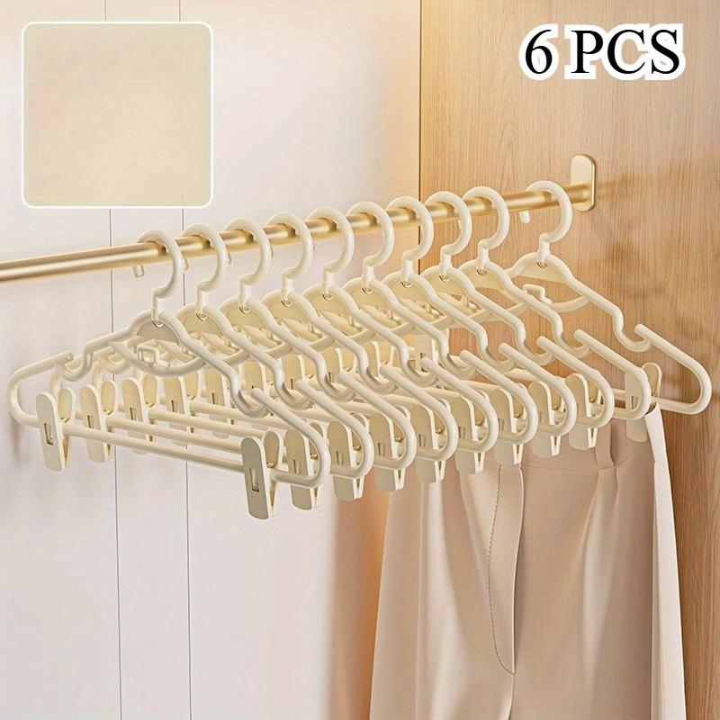 6pcs Clothes Hangers with Clips | Heavy Duty Plastic Closet Organizer Hooks for Laundry and Dorm Wardrobe | Durable Space-Saving