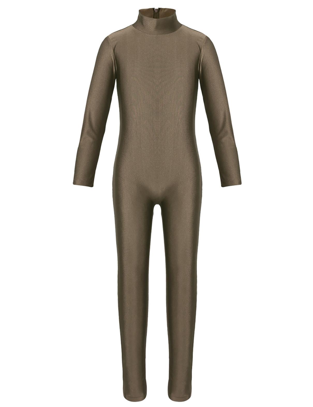 WinYing Kinderen Meisjes Ballet Maillots Gymnastiek Unitards Lange Mouw Rits Dans Oefening Jumpsuit 5-6 Years bruin