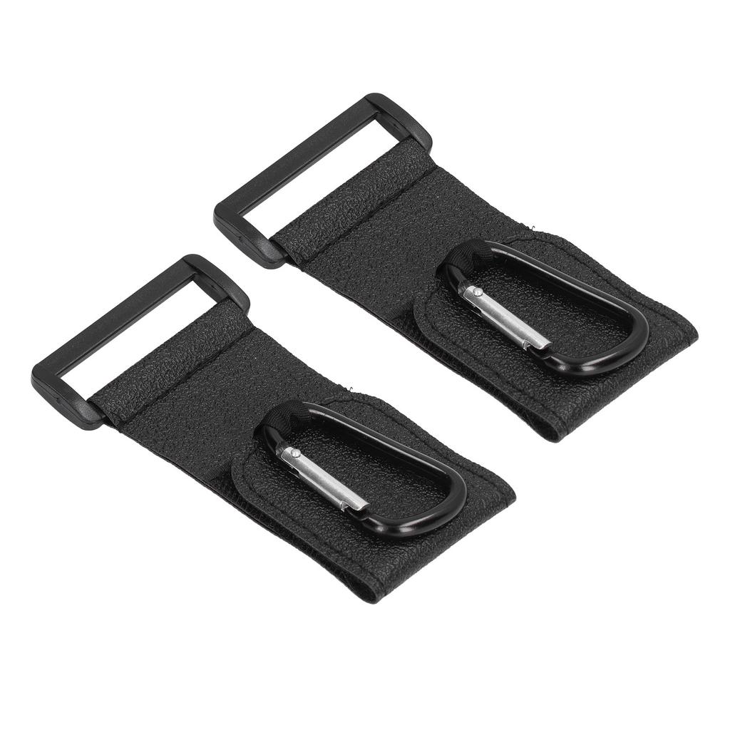 2pcs Black Baby Stroller Hook Multipurpose Hands Free Leather Stroller Hook Bracket Carabiner