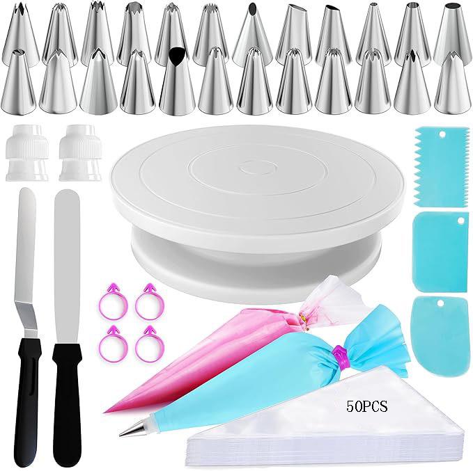 88-Piece Cream Piping Bag and Tips Set with Turntable for Cake Decoration белый