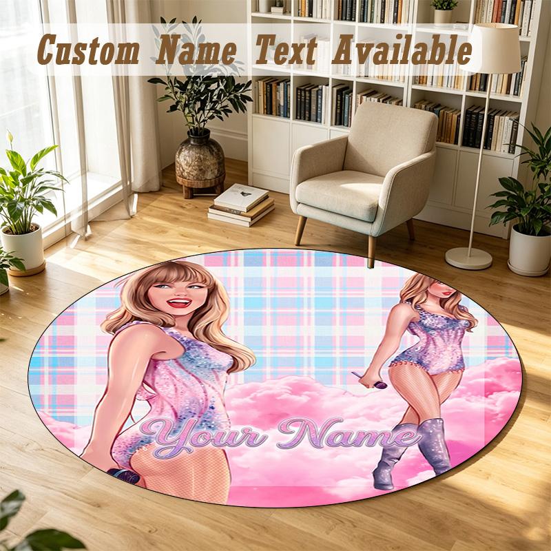 Round Rug Custom NameTaylor Swift Pattern Non Slip Carpet Home Floor Decor