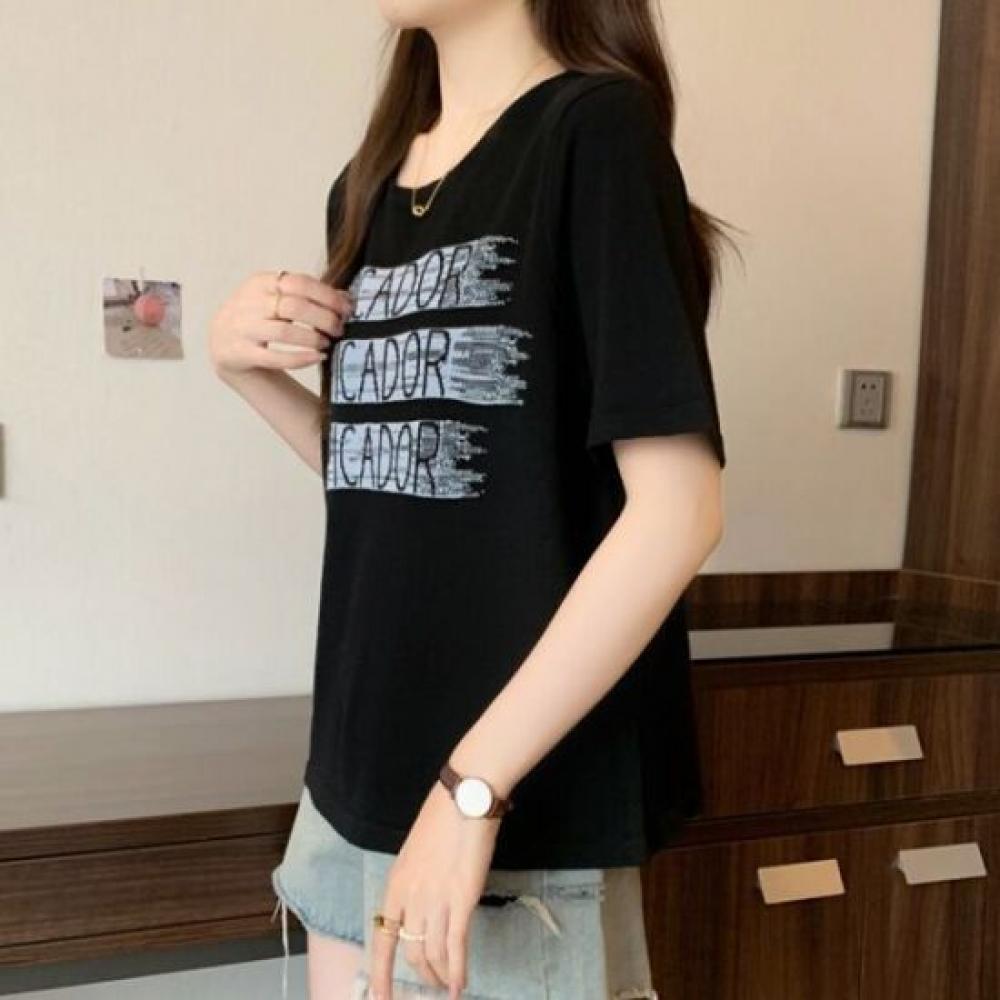 Navava Women Casual Daily LeTTering PrinTing ShorT Sleeve T shirT nT3290