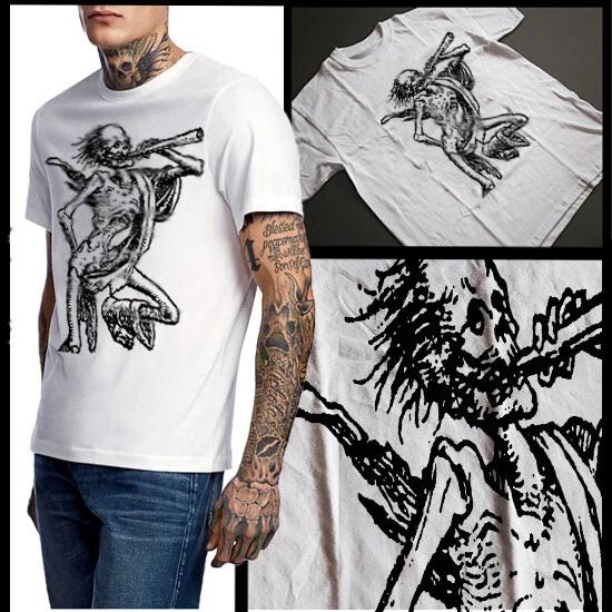 

Medieval Goth Skeleton Playing Flute T-shirt Vintage Victorian Era Occult Death S
