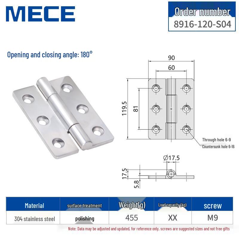 304 Stainless Steel Thickened Cabinet & Wooden Door Hinges