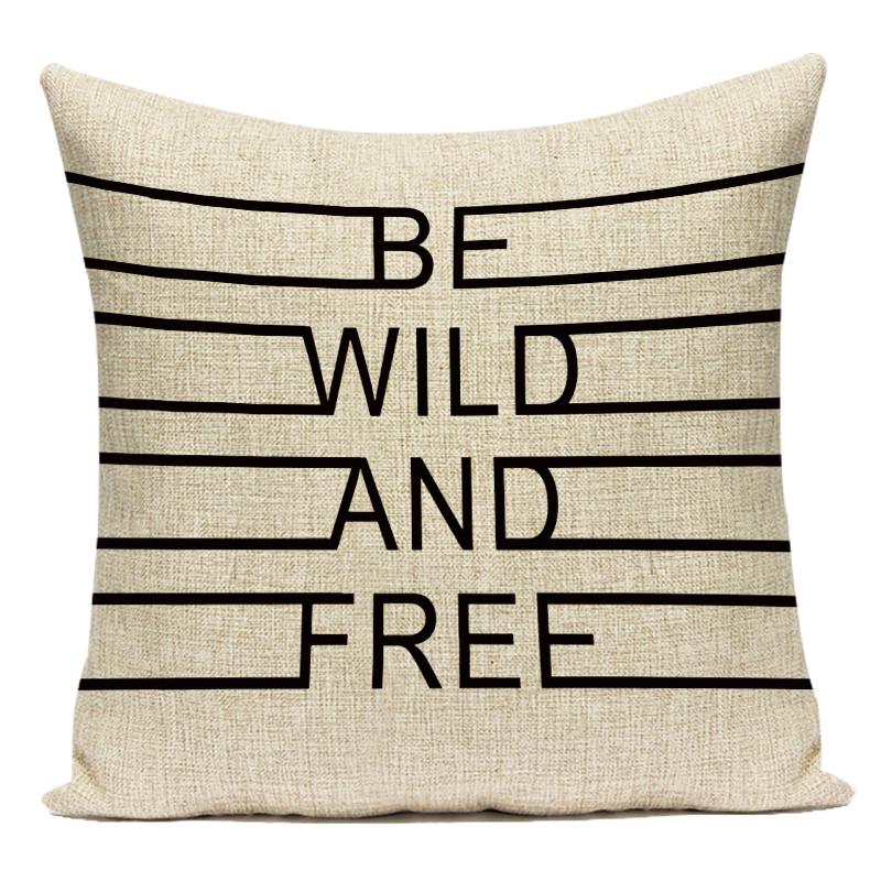 Motto Letters Printed Home Decor Cushion Covers Polyester Black White Pillow Cover Sofa Bed Car Decorative Pillow Case