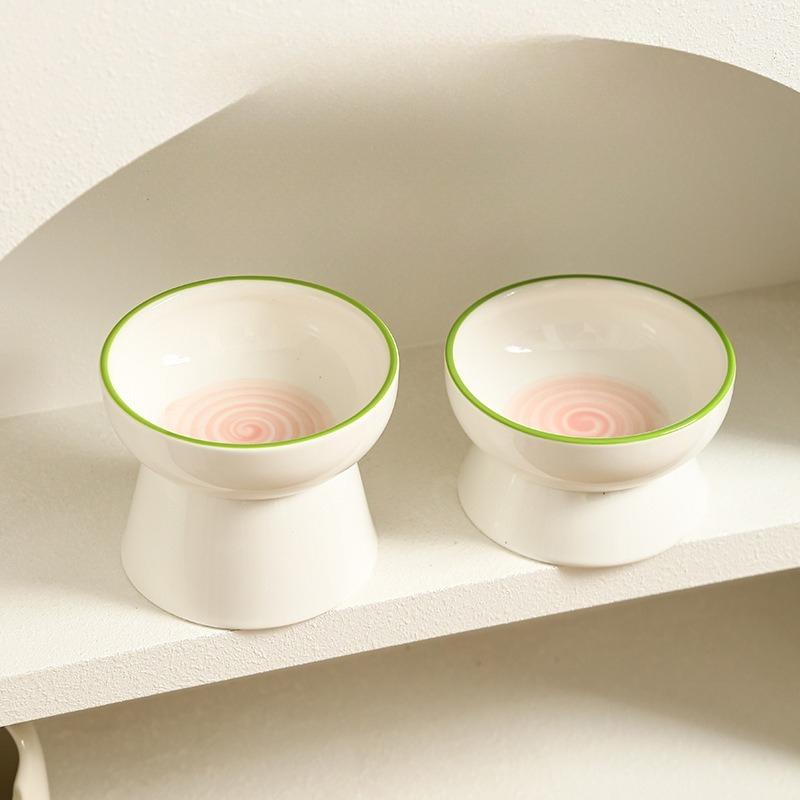Ceramic Cat Bowl Anti Spill Pet Food Dish with Neck Support for Cats and Dogs