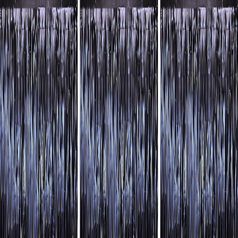 3 Pack 3.3x8.2 Feet Gold Foil Fringe Backdrop Curtains, Tinsel Streamers, Fringe Backdrop for 2025 New Years Eve, Graduation, Birthday, Baby Shower,