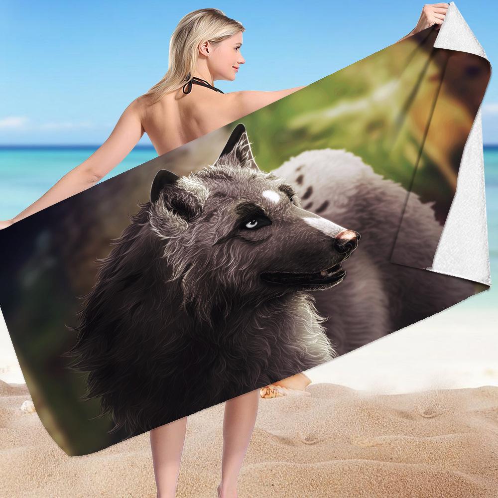 Wolf Beach Towels Super Abaorbation Bath Towel Mystery Vicious Wild Animals for Boys Men Adults for Travel Swimming Hotel Towels
