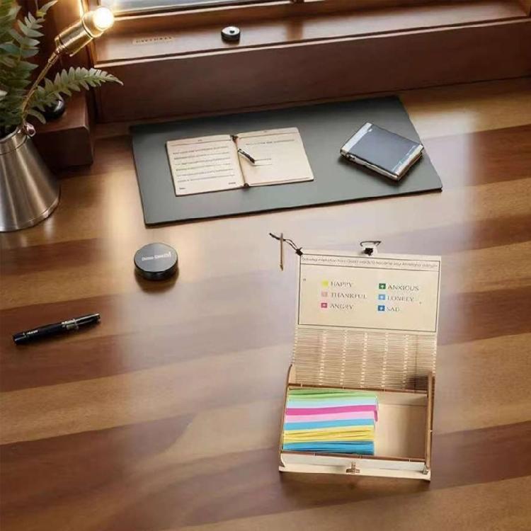 Wooden Note Card Organiser Storage Box Includes 150 Sheets Note Paper for Desk Organization and Holidays Gift Giving