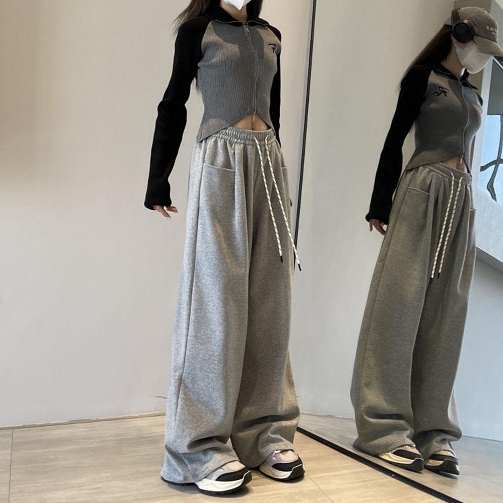 Women's White Casual Pants Trousers High Waist Cargo Sports Drawstring Baggy Wide Leg Pants For Women Streetwear Sweatpants