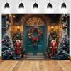 Winter Christmas Photography Backdrop Christmas Toy Wooden Door Nutcracker Garland Family Kids Portrait Photoshoot Background