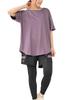 JANJAM Plus Size Short Sleeve and Size 3L Women's 3-Piece Set Mesh-Trimmed T-Shirt, Shorts, Leggings, Sportswear, Purple,
