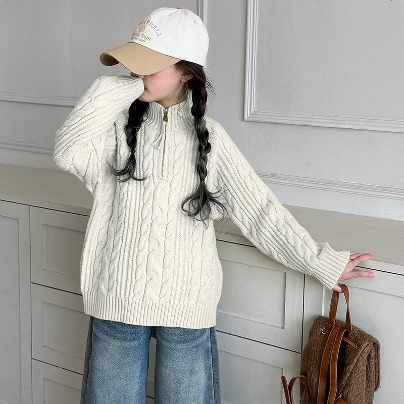 

Girls Stand-up Collar Knitted Pullover Sweater - Thickened Autumn-Winter 2025 Kids Fashion 120cm