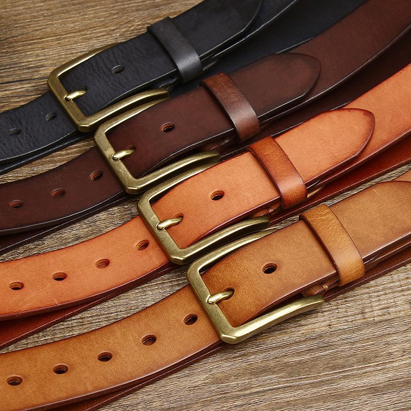 Belt Men's First Layer Cowhide Leather Pin Buckle Belt Men's Casual All-Match Young and Middle-Aged Korean Style Trendy Pant Belt