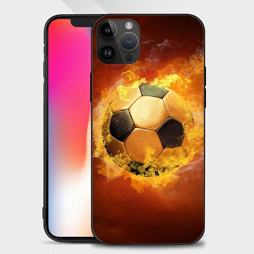 Fire Football Soccer Ball Phone Case Iphone15 14 13 12 11 Pro Max Mini X 7 8 Soft Case