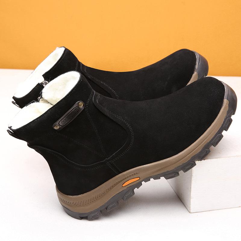 Bottes de Neige Intégrées en Peau de Mouton et Laine pour Homme Cuir Véritable et Fourrure Hiver Épaisses et Chaudes Résistance au Glissement pour Homme