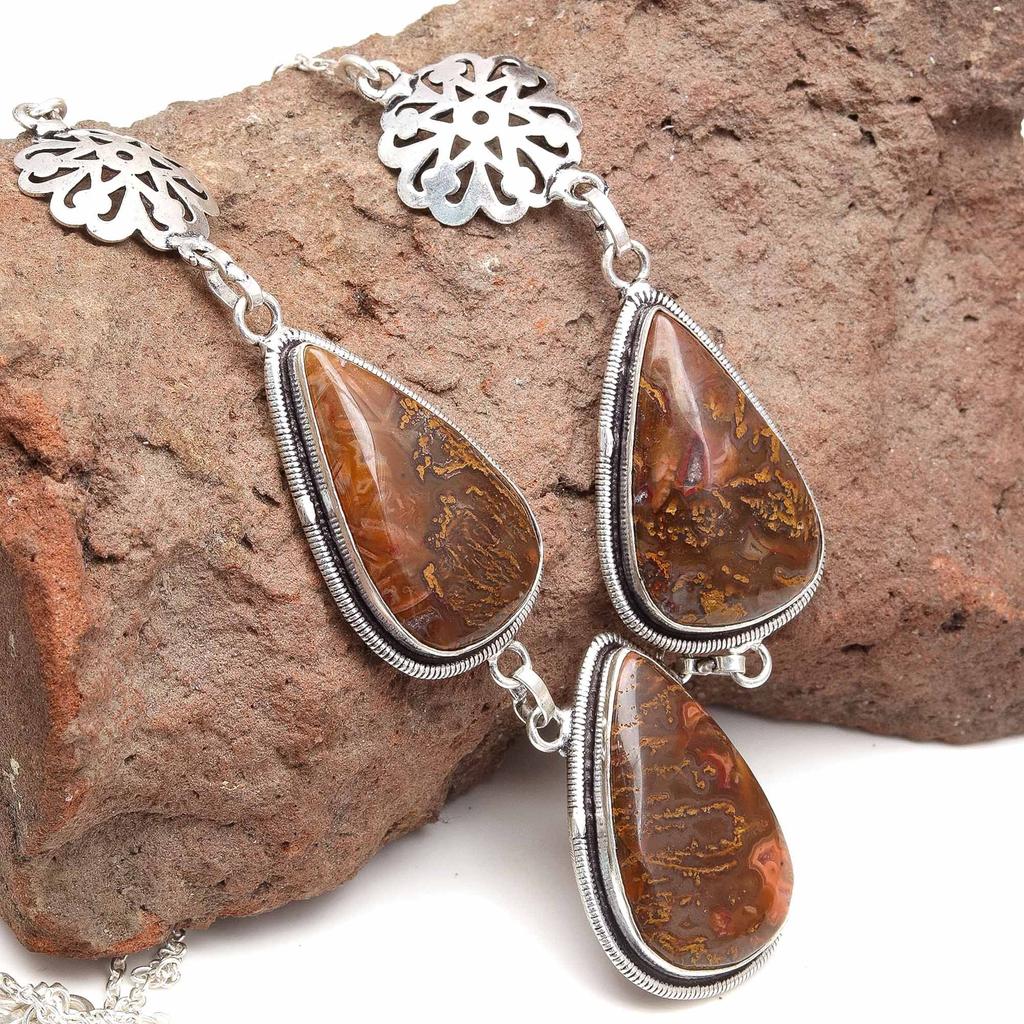 Stick Agate Gemstone Mother's Day Handmade Silver Jewelry Necklace 20 In