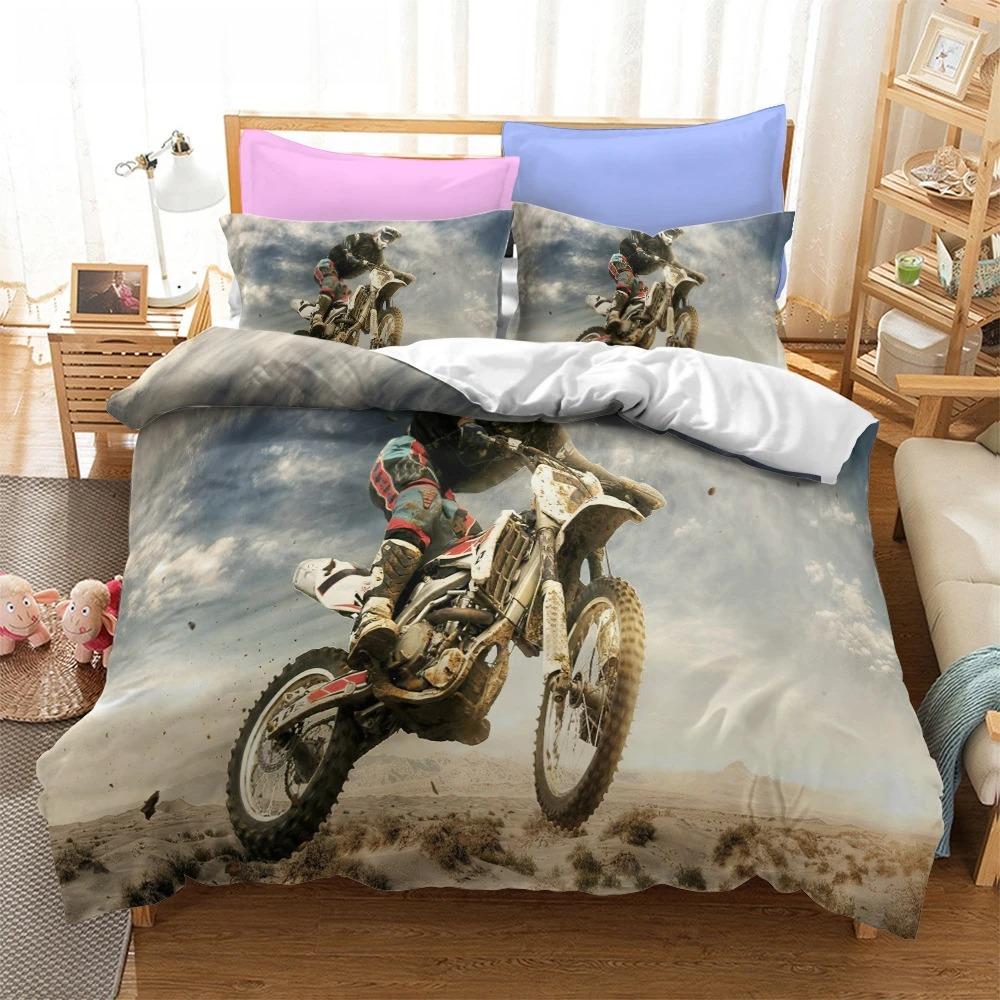 Mode Motorrad 3D Bettbezug Bettwäscheset Bettdecke Leinen Kissenbezüge Steppdeckenbezug Heimdeko Einzel Doppel Twin King Queen