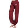 Fashion Women Solid Buttons Cotton And Linen Casual Loose Trouser Wide Leg Pants