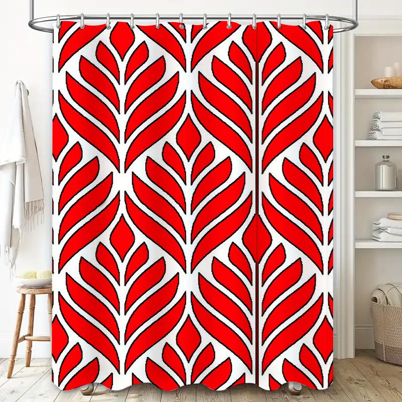 Red White Geometric Shower Curtain For Bathroom Decor Waterproof Fabric With Grommets Ring Holder Set Perfect Gift Ideas For Bri