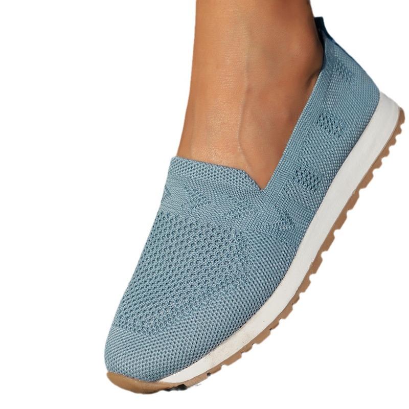 Cross-border Large-size Fly-woven Single Shoes for Women's Spring New Mesh Breathable One-pedal Women's Casual Knitted Shoes