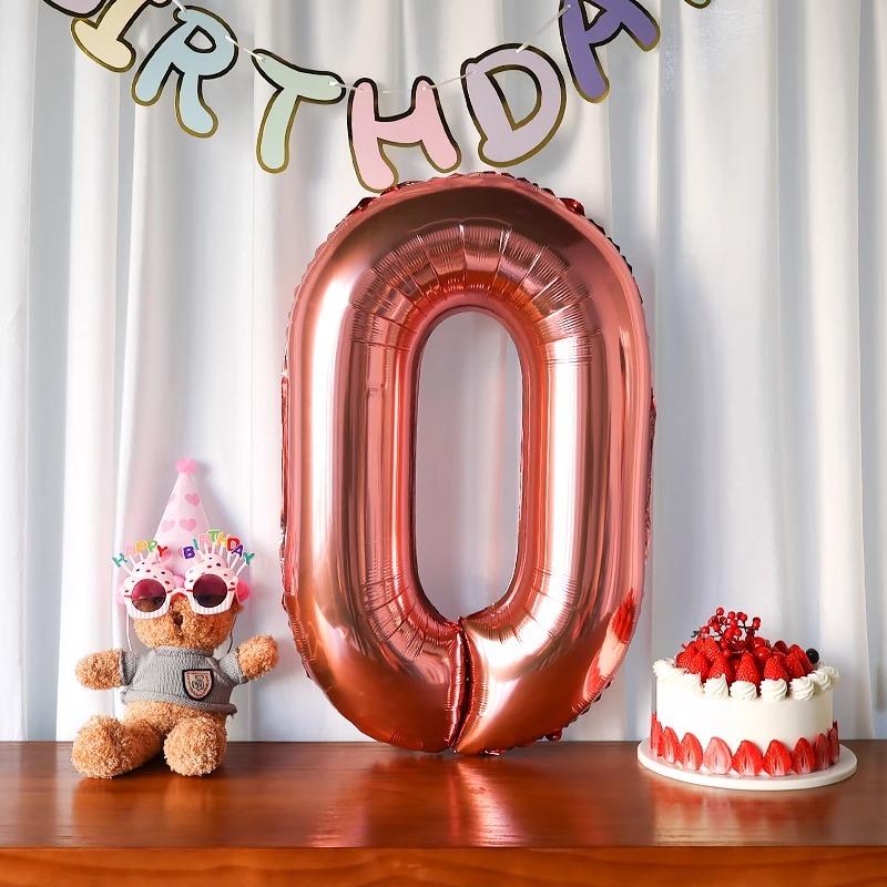 32-Inch Rose Gold Large Digital Aluminum Film Balloon, Children'S Birthday Decoration Baby Birthday Party Arrangement Balloon