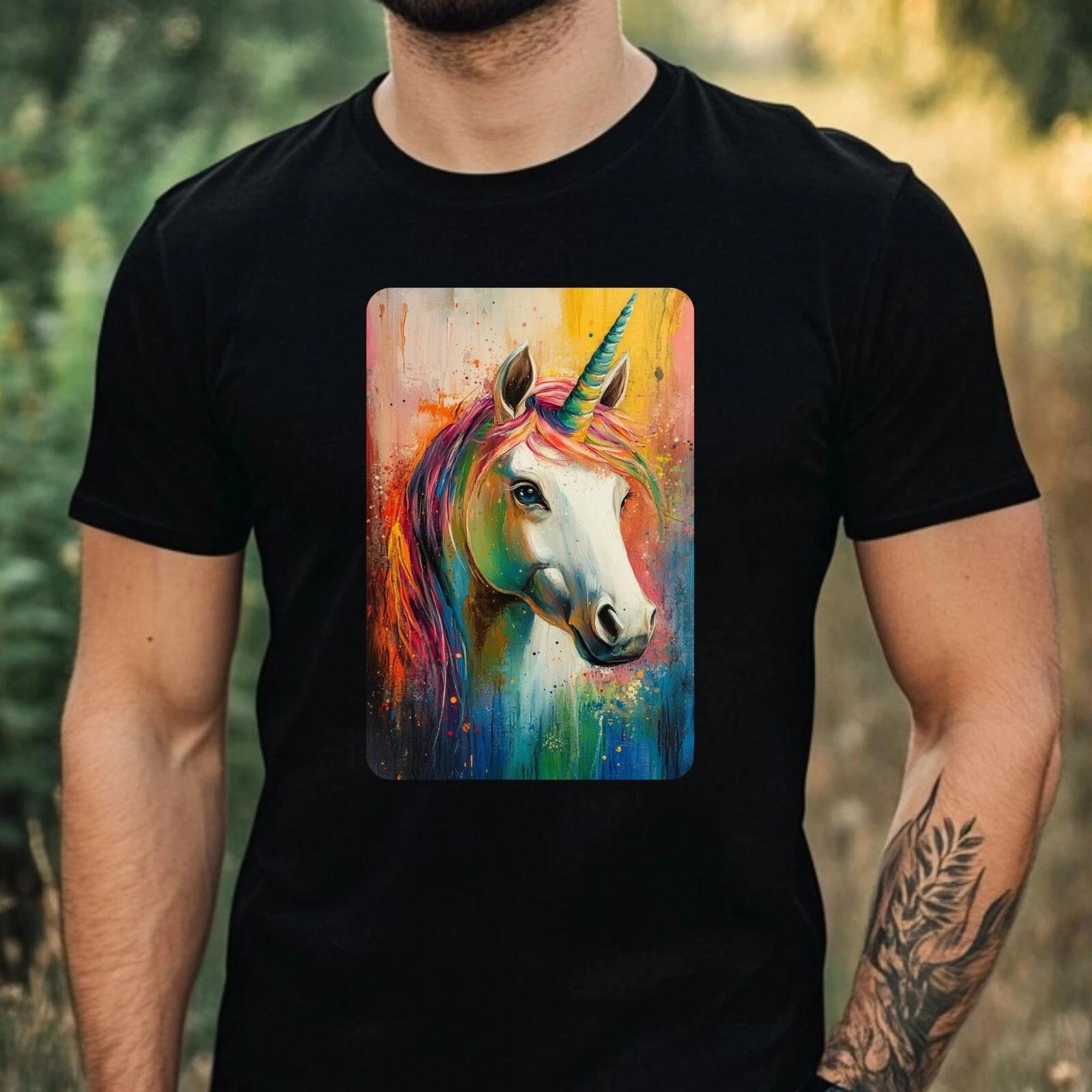 T-Shirt Herren Einhorn Portrait Motiv Baumwolle Größe XS bis 5XL M