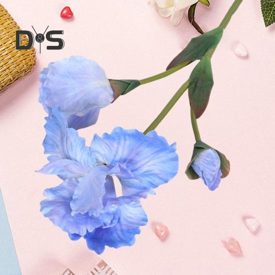 Artificial Iris Branch with Stem Green Leaves Home Wedding Party Faux Flower Floral Arrangement Indoor Outdoor Decoration Photo Props
