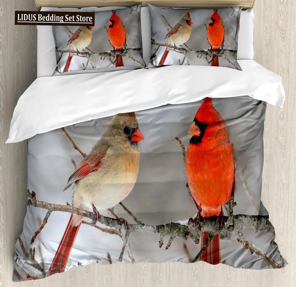 Comforter Cardinal Red Bird Bedding Set For Child Youth Pine Tree Comforter Animal Snow King Size Soft