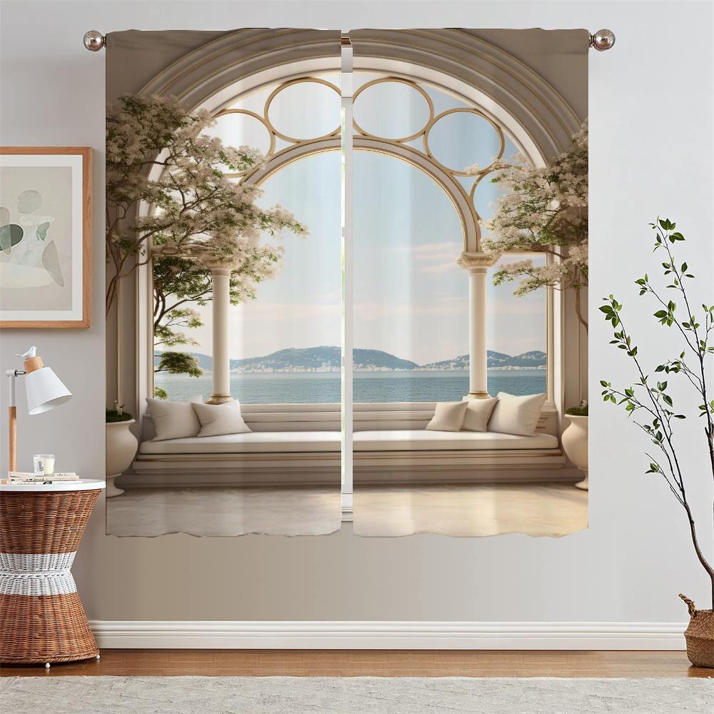 

Европейская арка с видом на море, 2 кухонных занавески по акции, бесплатная доставка, занавески для спальни, 2 шт., тюль для украшения гостиной W50xH70cmx2pcs-CL