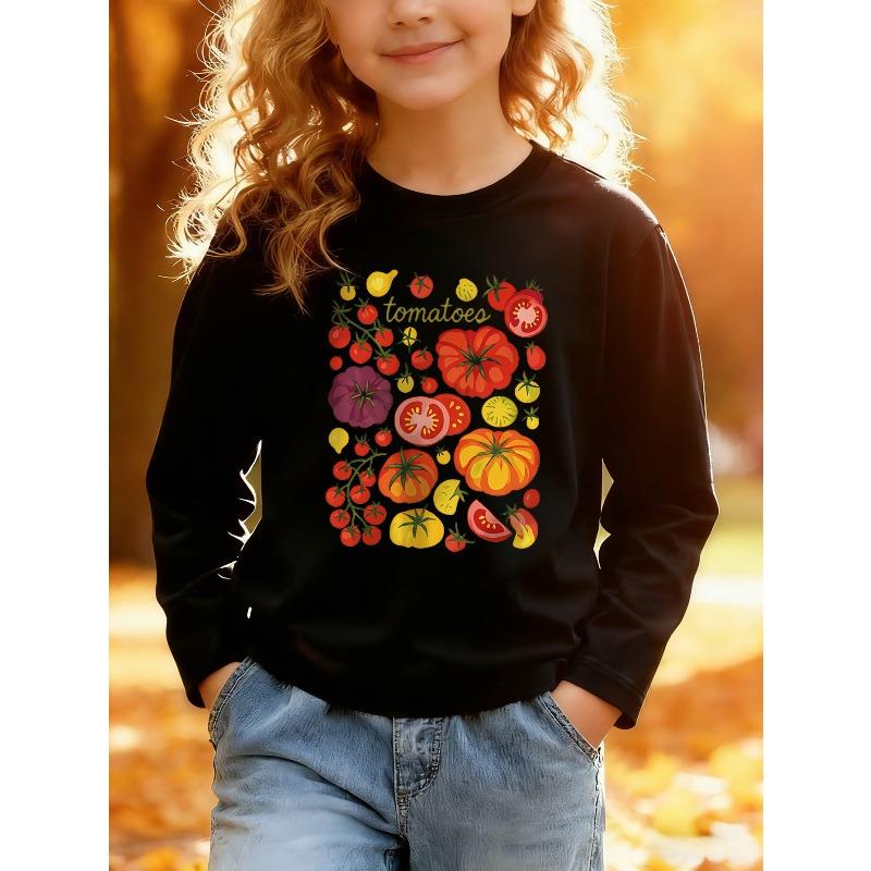 European sizes Long-Sleeved T-Shirt for Kids Featuring a Cartoon Tomato Design, Perfect for Everyday Casual Wear And an Excellent Gift Option