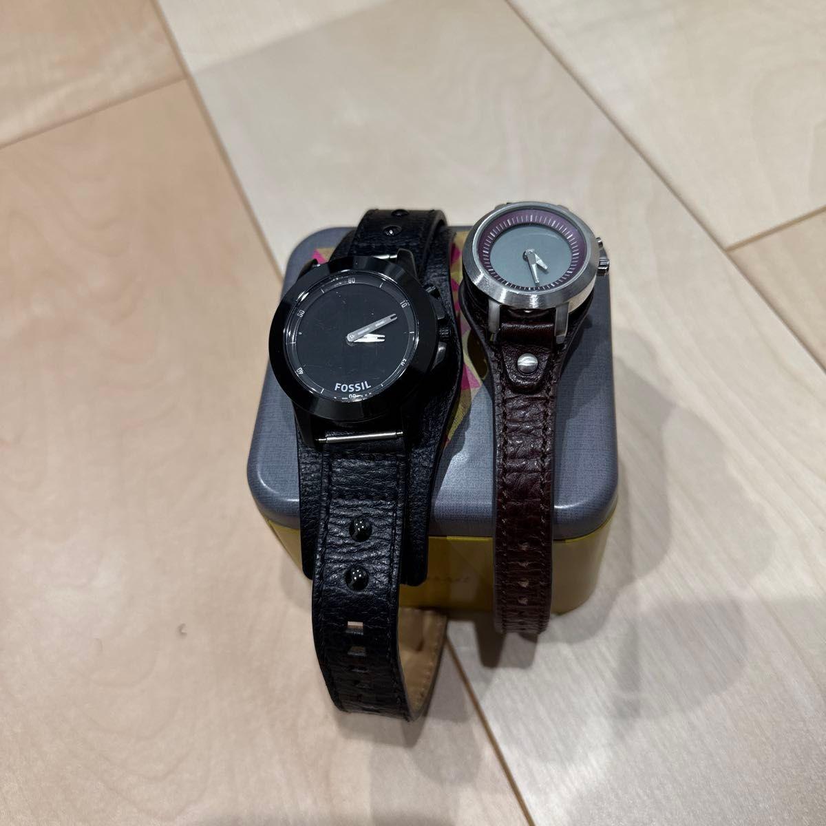 Used Rare wristwatch FOSSIL BIG TIC pair watch
