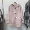 Spring, Autumn and Winter Hooded Double-sided Woolen Coat Jacket Women's Woolen Cloth Simple and Versatile Casual Commuting Horn Buckle
