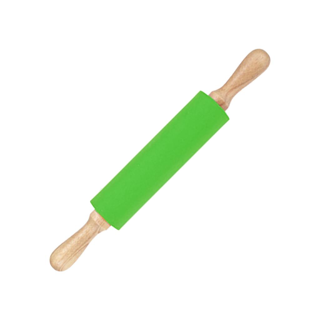 Extended Silicone Rolling Pin Solid Wooden Handle Non Stick Surface Rolling Pin Baking Tools Green