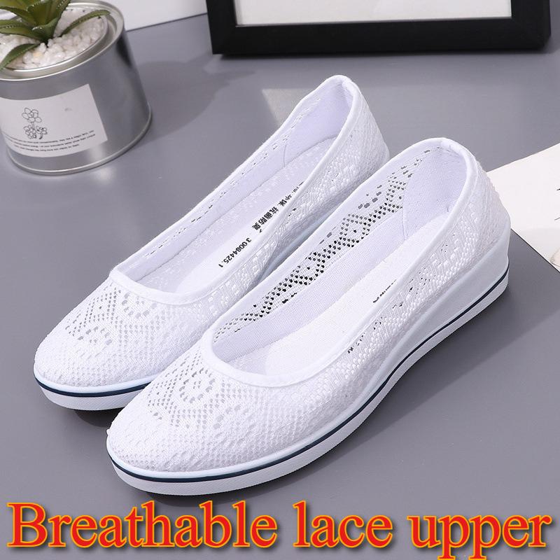 Fashion Women's Lace Upper Nurse Shoes Breathable Low Wedge Heel Work Slip-Ons for Hospital Clinic Beauty Salon Comfort Slip Resistant