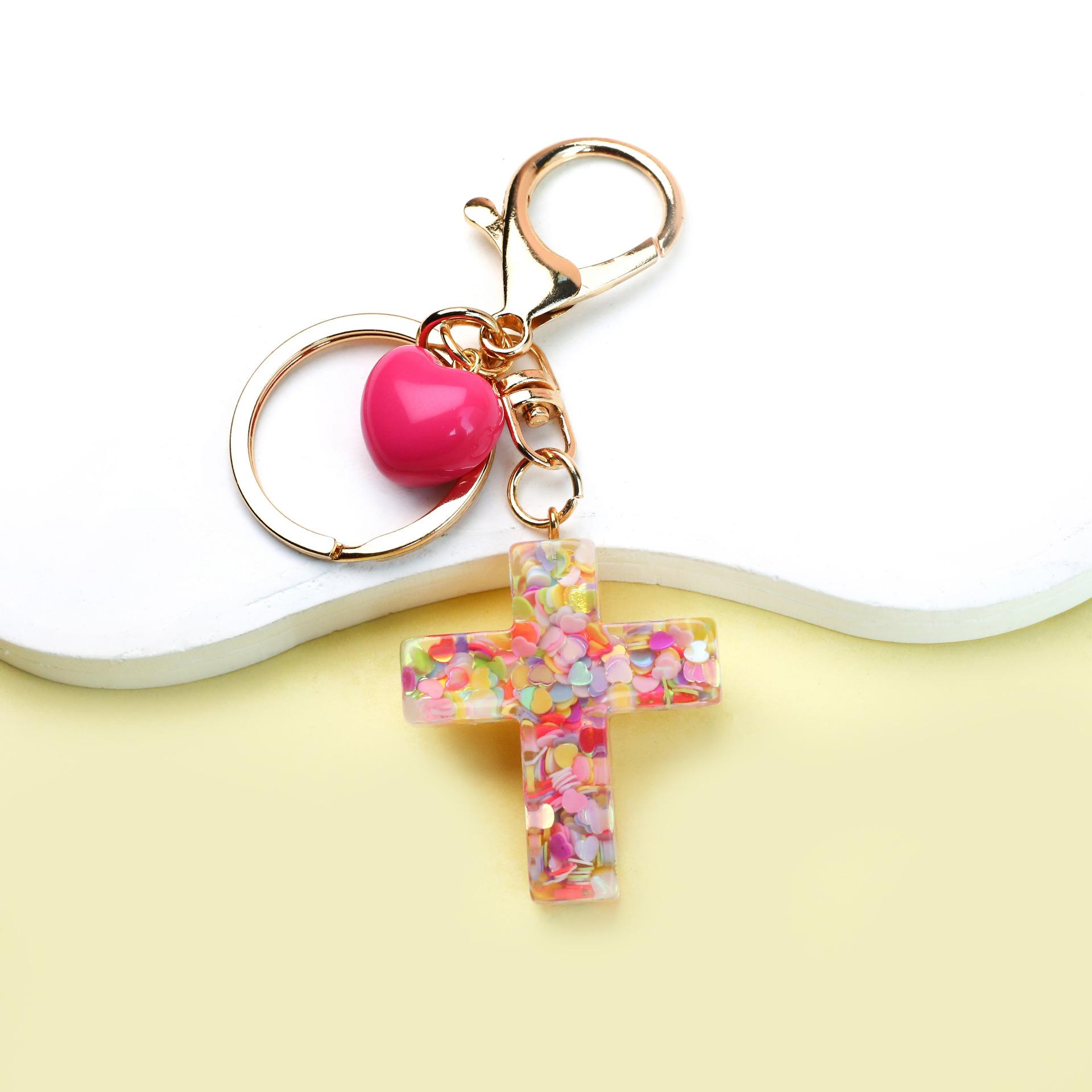 Stone Epoxy Cross Key Chain Love Resin Key Pendant Fashion Love Bag Pendant Spot красный