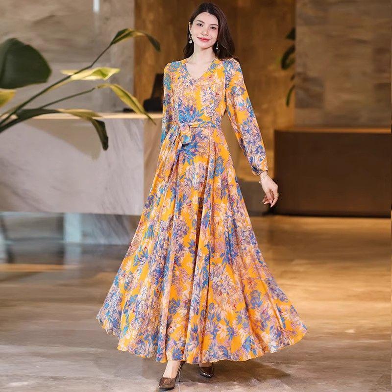Elegant Waist-Cinching Summer Print Dress