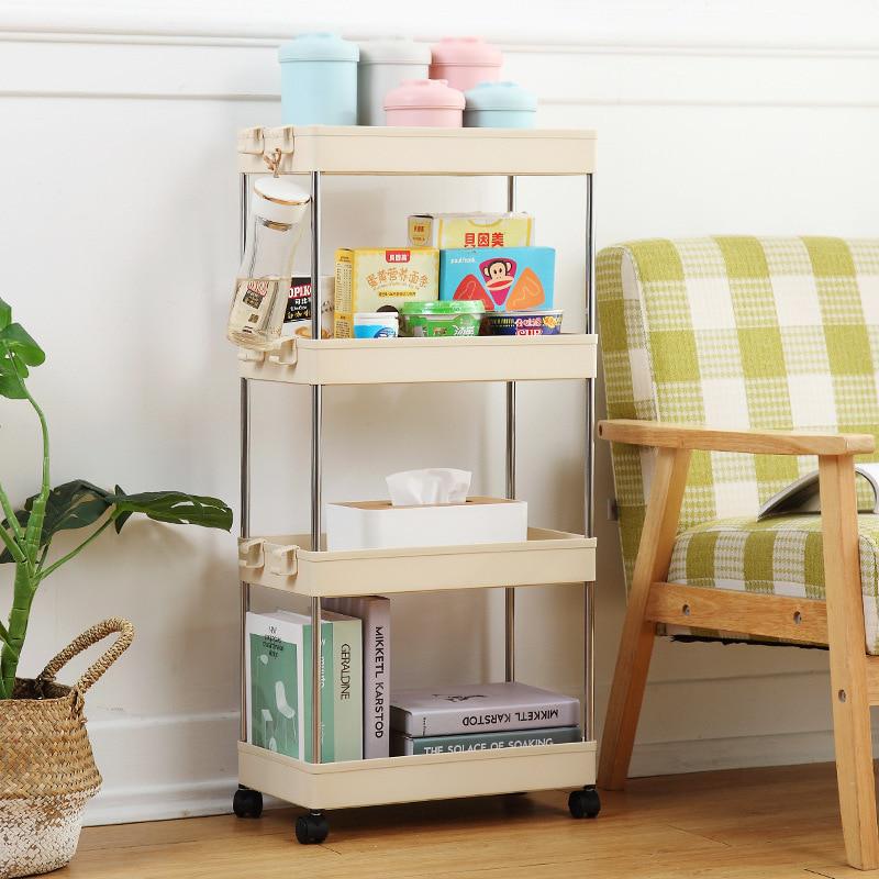 Scaffale da cucina a 3/4 strati Scaffale da bagno mobile in plastica con ruote Organizzatore salvaspazio