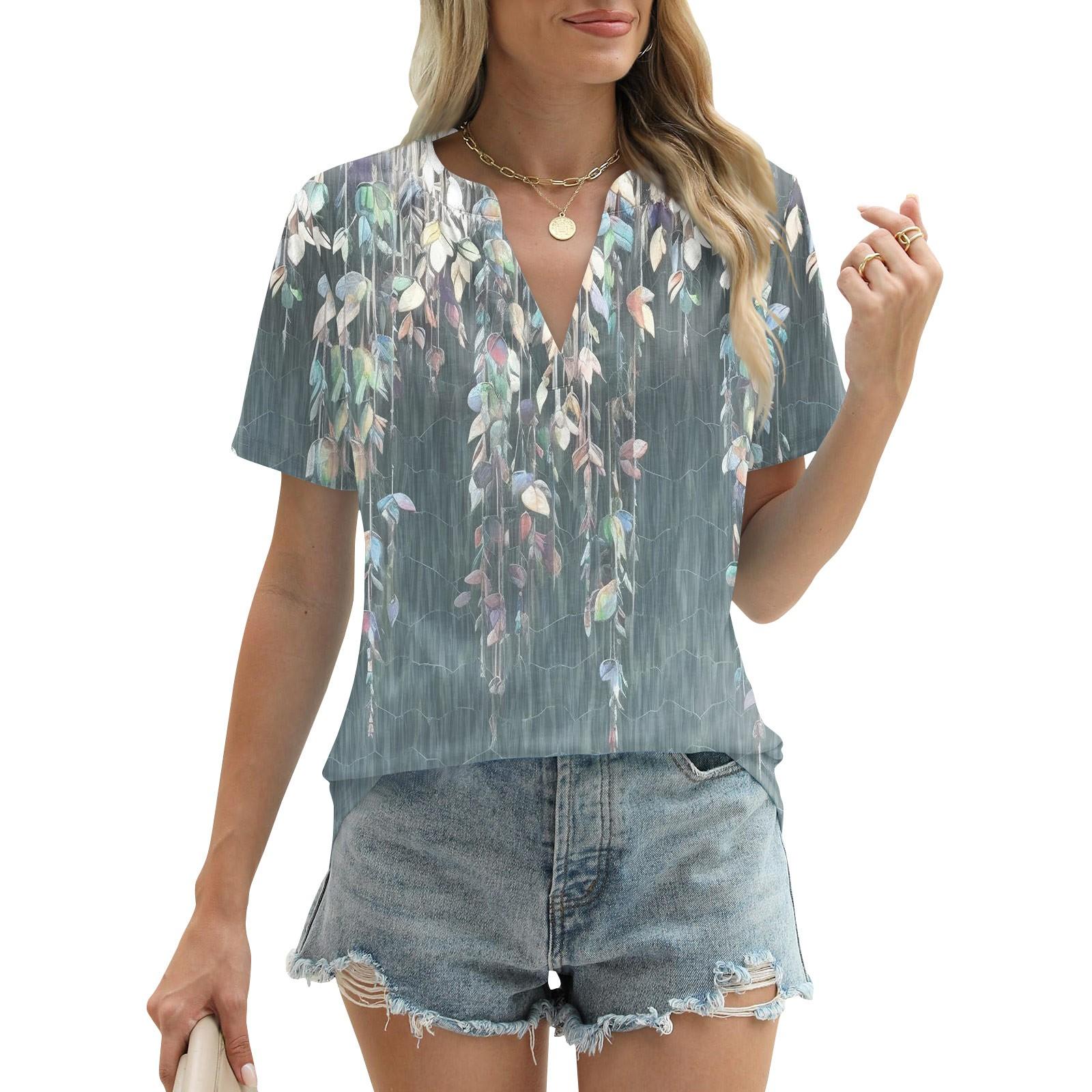 Женские летние топы с короткими рукавами и V-образным вырезом — фото 12