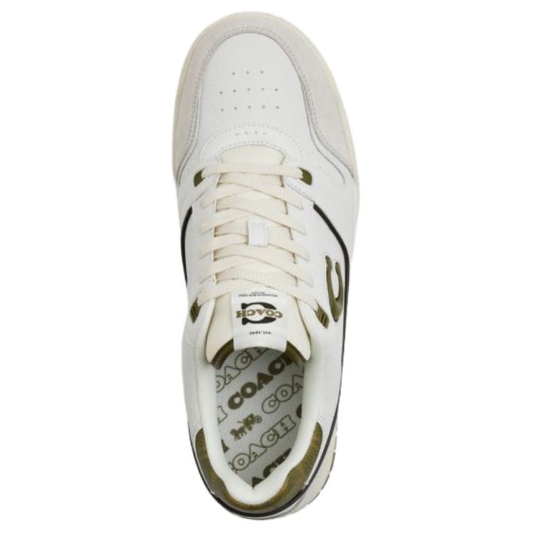 Coach Soho Synthetic Leather Cow Split Leather Round Toe Flat Lace-Up Low-Top Sneakers Men Sneakers White Green CCI26-YFV
