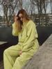 Neues lässiges Sportset für Damen, lockerer Cardigan mit Stehkragen und kurzem Reißverschluss + Hose mit weitem Bein