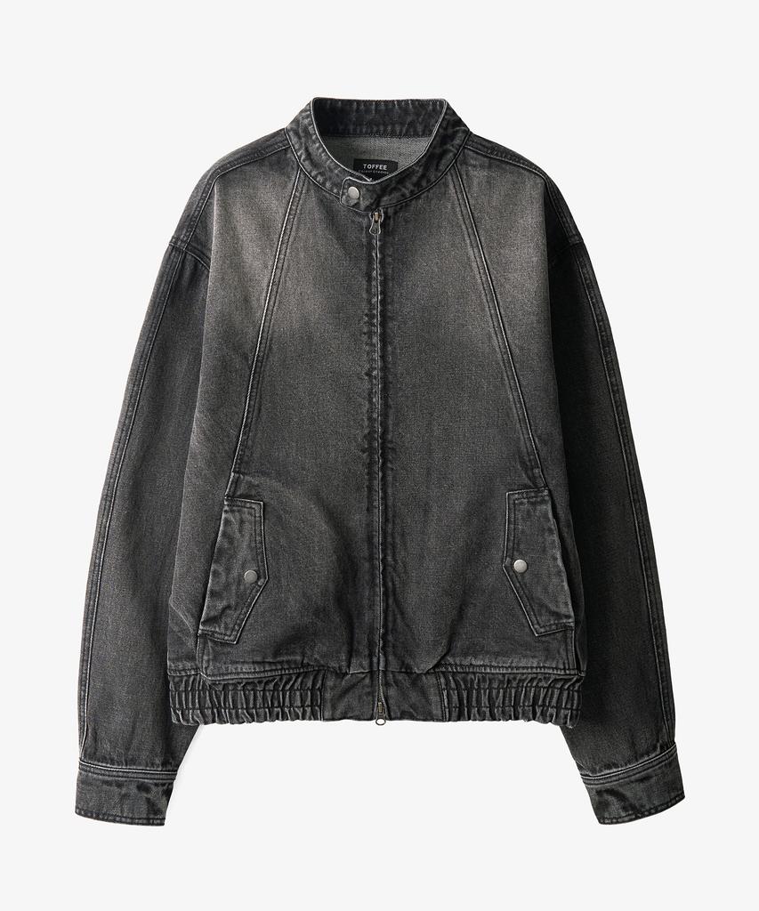Toffee Vintage Snap Denim Blouson Jacket (Deep Grey)