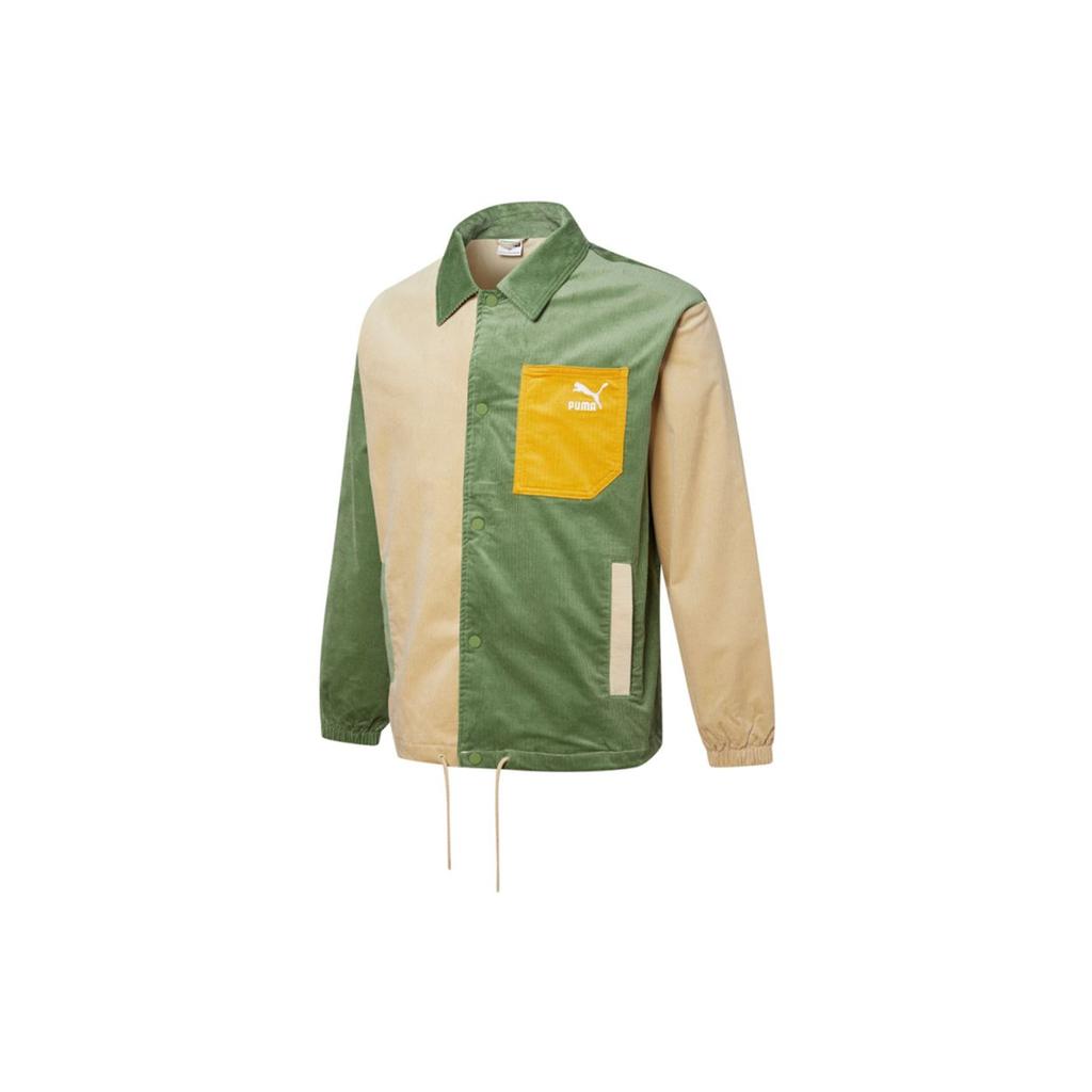 PUMA Corduroy Panel Color Block Woven Sports Jacket Men Jacket Green 534752-67
