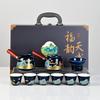 Bright glaze side handle Ji blue tea set ten-piece set gift box Kung Fu set ceramic annual meeting gift