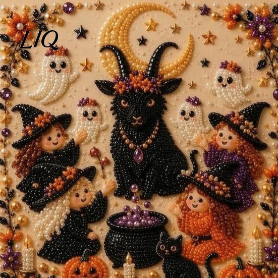 Easy DIY Faux Pearl Painting Projects Halloween Art Kit, Witch Ghost Bead Kits Spooky Pumpkin Diamond Craft Set for Adults, Handmade Wall Decor Crafts