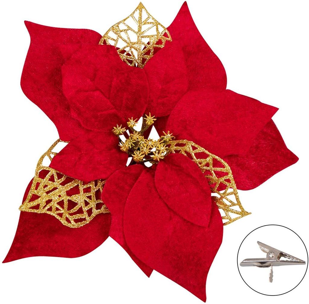 20CM Roter Diamant Samt mit Goldpuder Weihnachtsblumen Ornament Accessoire Blume