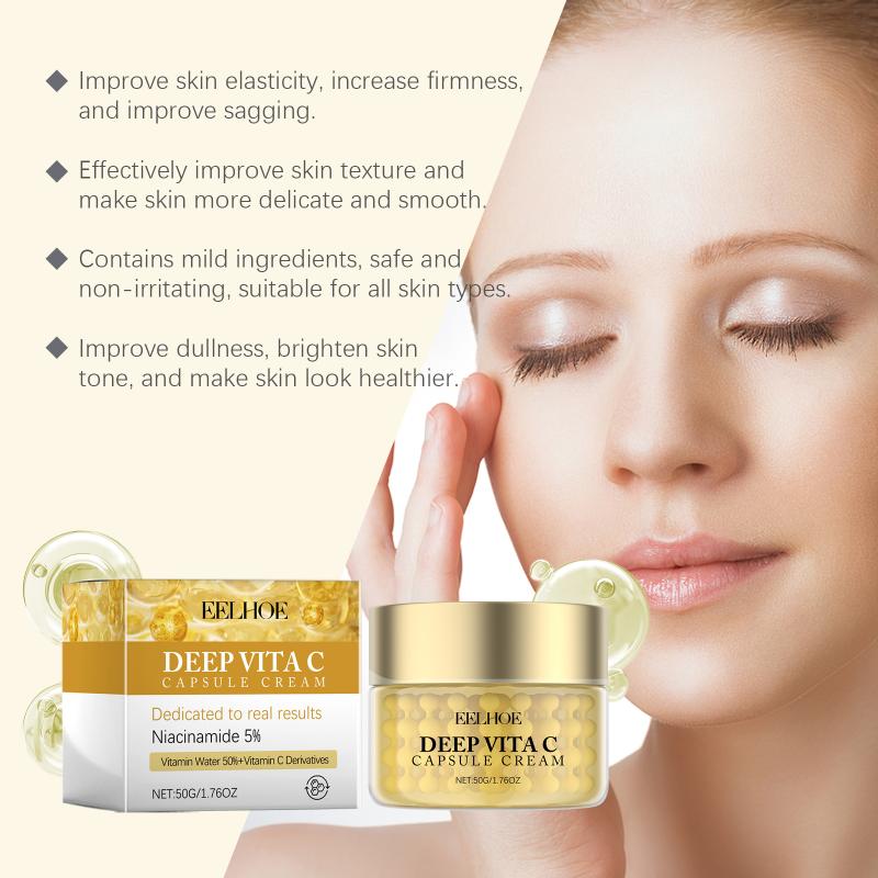 Vitamin C Lightening Cream Capsules for Face Niacinamide Moisturizer Pigmentation Fade Glowing Skin Morning Night Use 50g