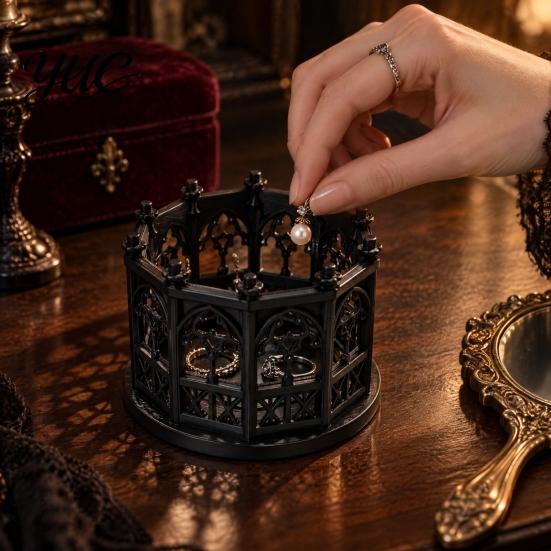 Dark Gothic Aesthetic Decor Style Hollow Storage Box, Decorative PLA Trinket Organizer with Architectural Academia Window Pattern, Display Case