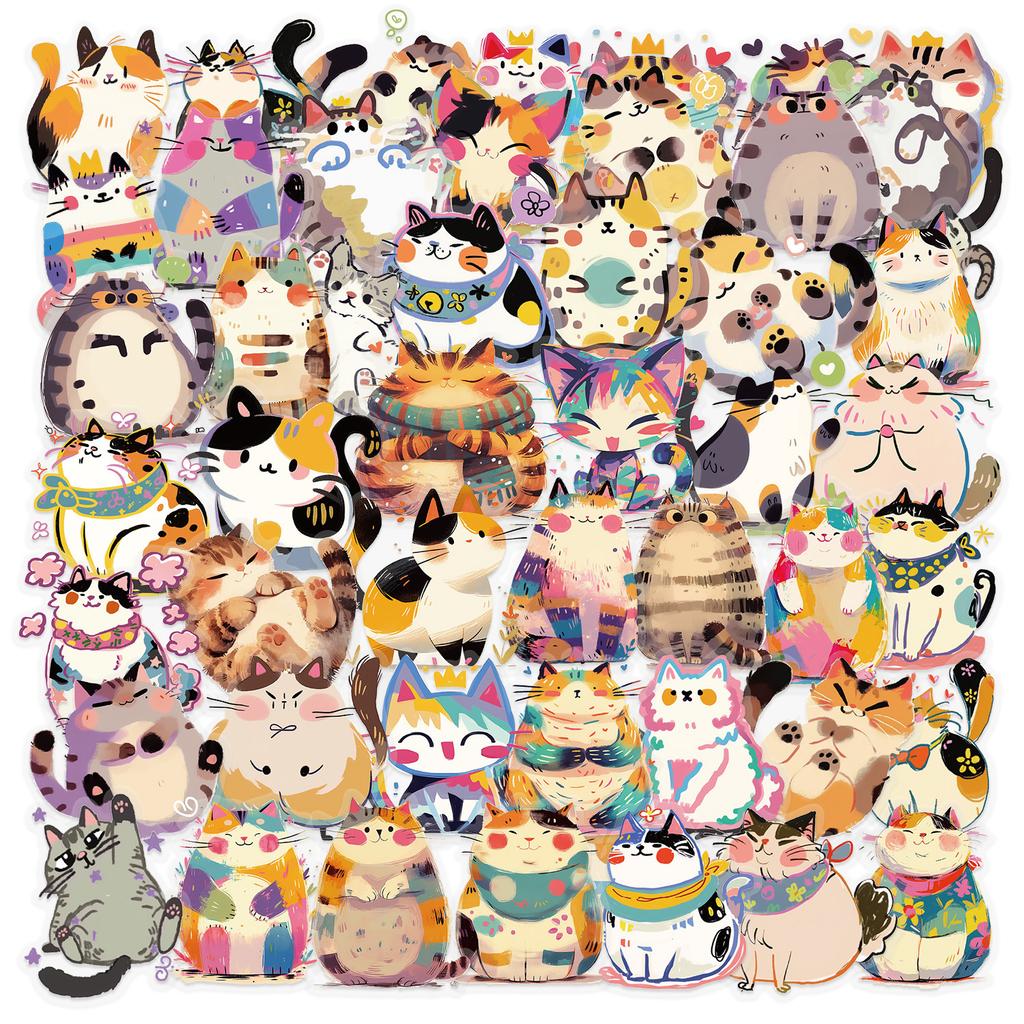 50 Transparent Cartoon Versatile Kitten Sticker Pack Waterproof Transparent PET Manual Material Decorative Guitar Notebook