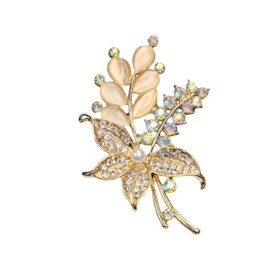 Brooch Retro Style Flower Plant Design Suit Lapel Pin with Faux Opal Inlaid Sweaters Collars Hats Bags Coats Scarves Badge Outfit Accessory